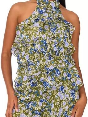 Cece NWT Ruffled Halter Maxi Dress - Green & Blue 16
